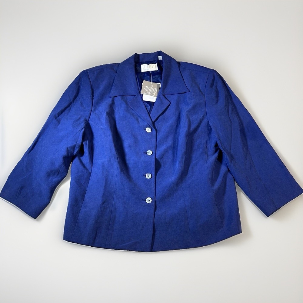 Vtg Y2K Elizabeth Liz Claiborne Blazer Sz16 Blue Silk Linen Coastal NOS $149
